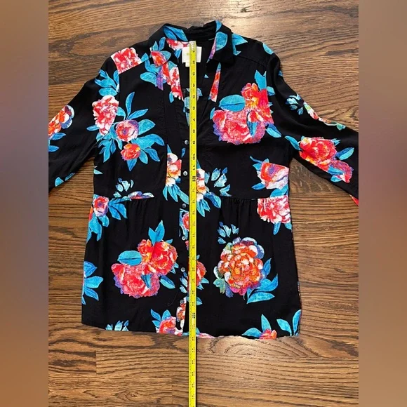 Anthropologie Maeve 12 Black Floral Blouse - Picture 6 of 7